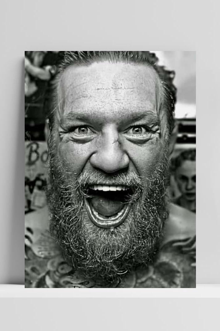Conor McGregor B&W op 3mm aluminium dibond