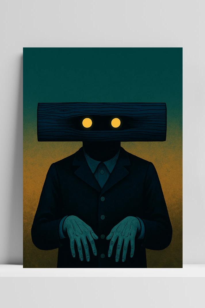 Character Wood Head Fantasy Minimalist im Interieur