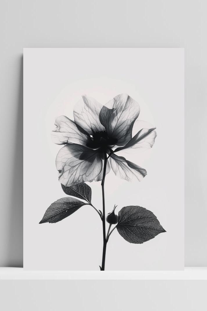Bloem Zwart Wit op 3mm aluminium dibond