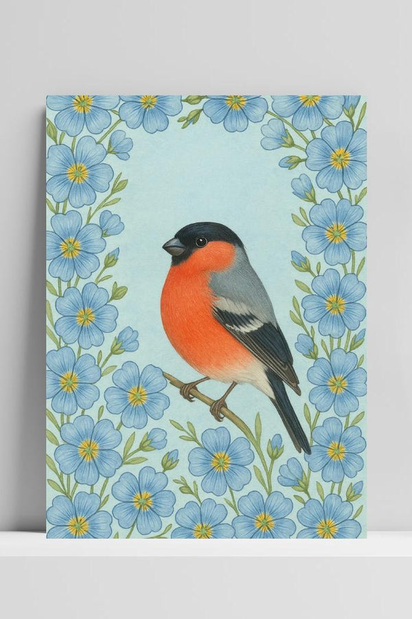 Bullfinch Bird Flowers poster