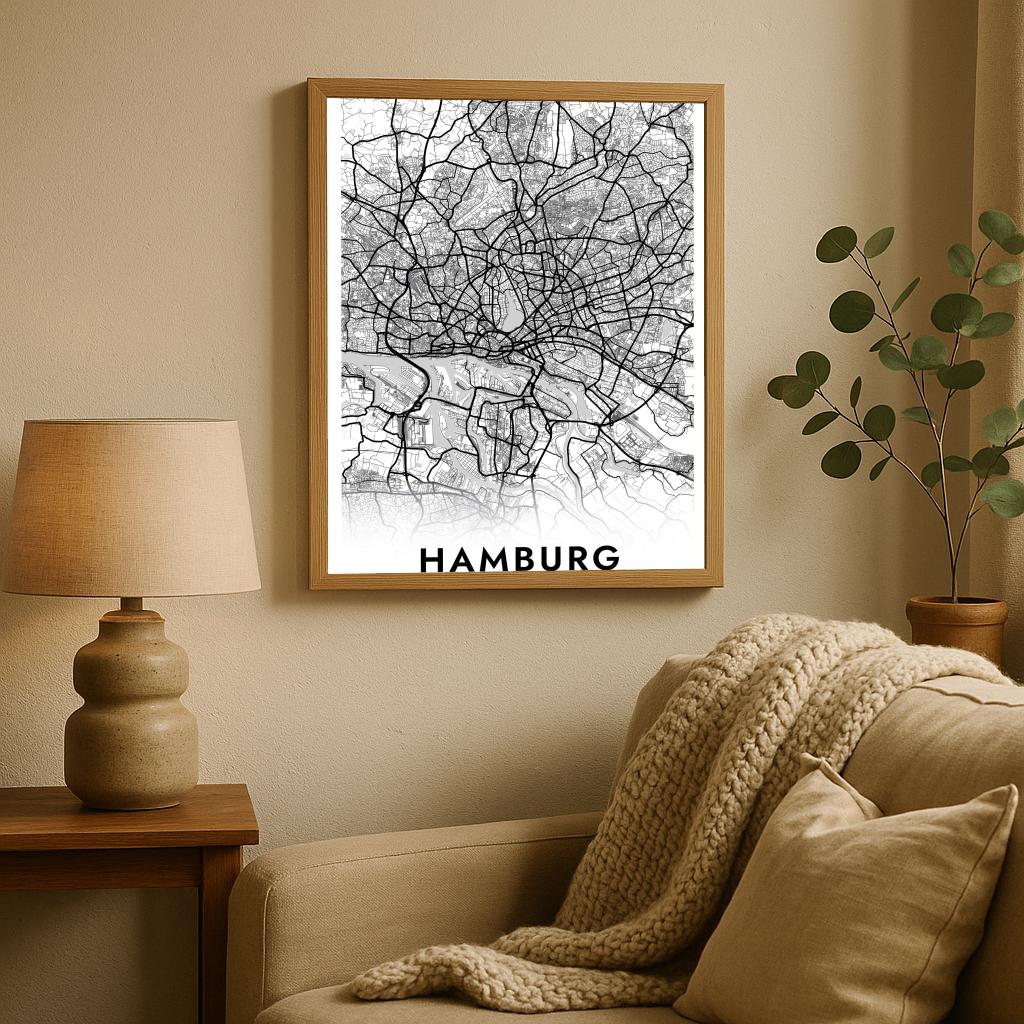 Hamburg Map Deutschland White poster sfeerbeeld 2