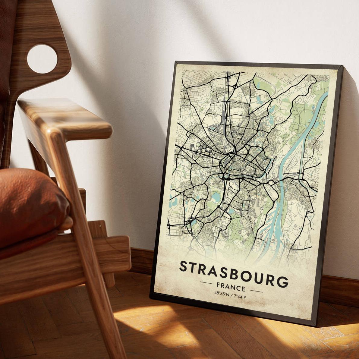 Strasbourg Map France Vintage poster sfeerbeeld 1