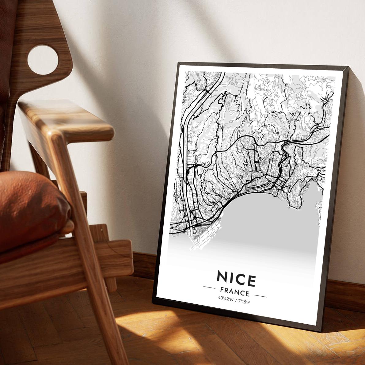 Nice Map France White poster sfeerbeeld 1