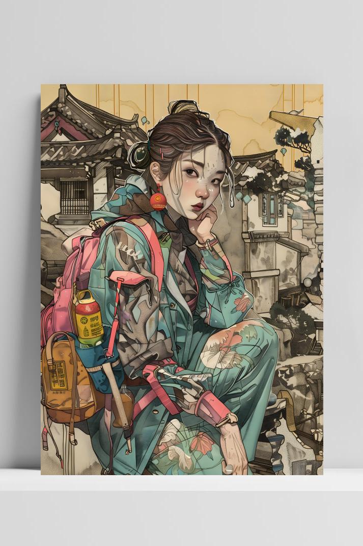 Aquarel Reiziger op 3mm aluminium dibond