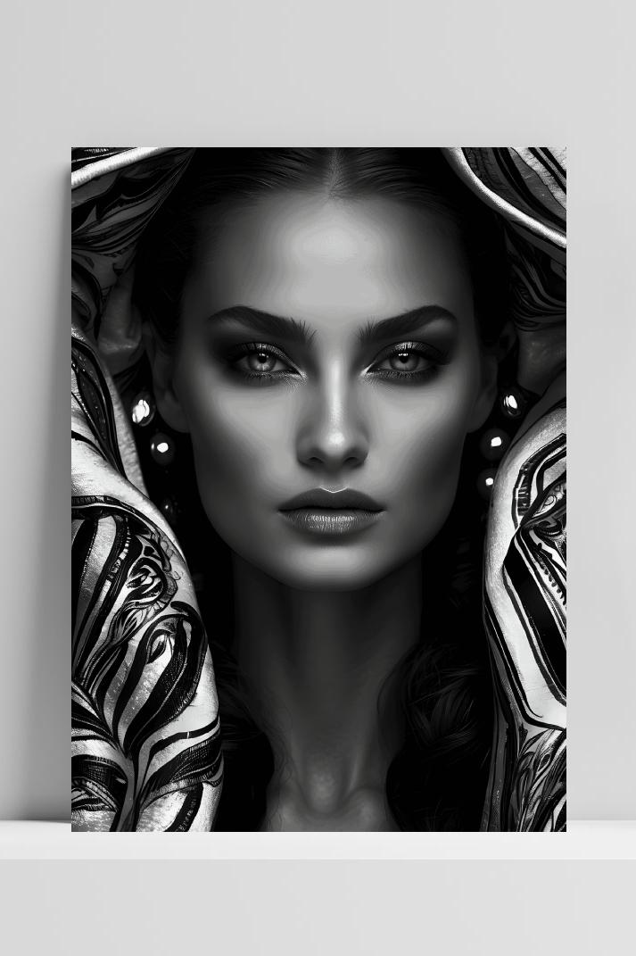Zilver Abstract Vrouw op 3mm aluminium dibond