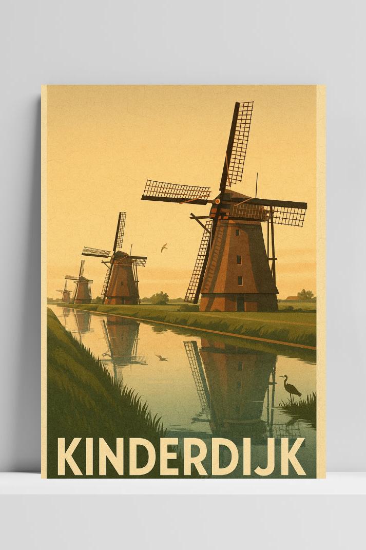 Kinderdijk Text Vintage op 3mm aluminium dibond