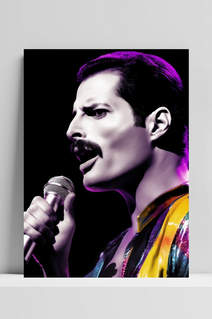 Freddy Mercury Paars op 3mm aluminium dibond