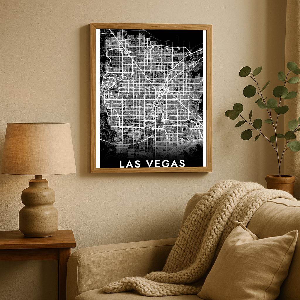 Las Vegas Map Nevada Black poster sfeerbeeld 2