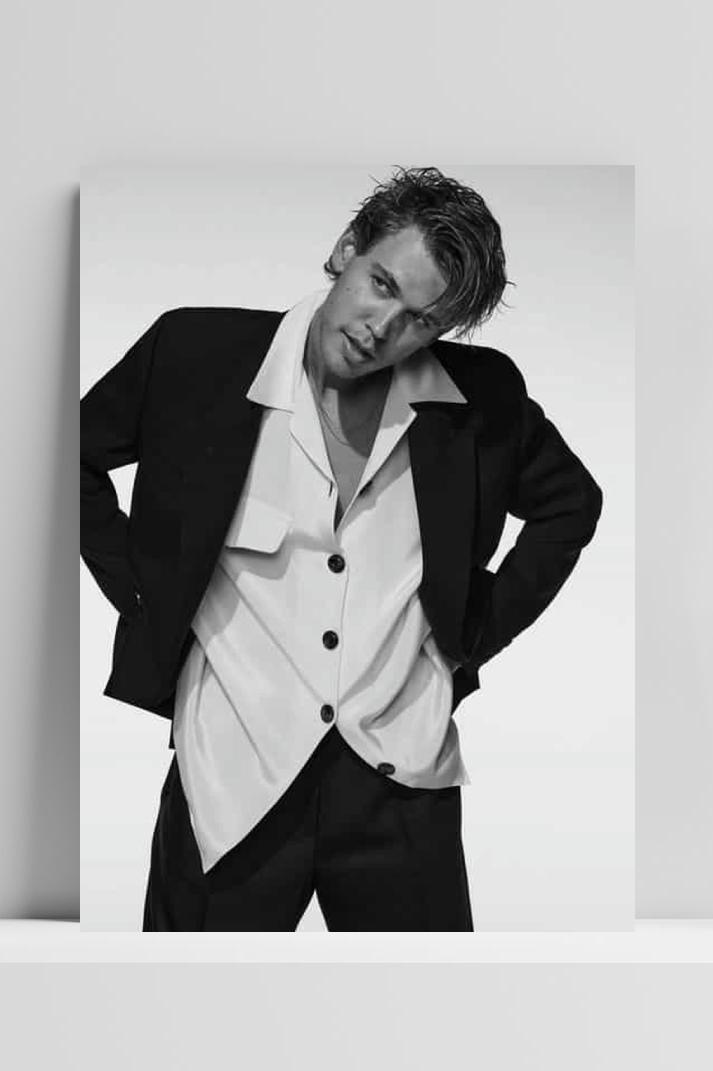 Austin Butler Zwart Wit op 3mm aluminium dibond