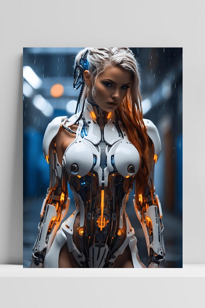 Biomech Meisje op 3mm aluminium dibond
