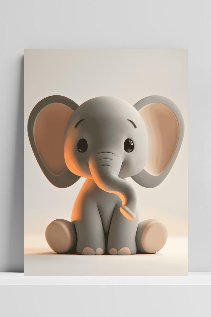 Babyolifant op 3mm aluminium dibond