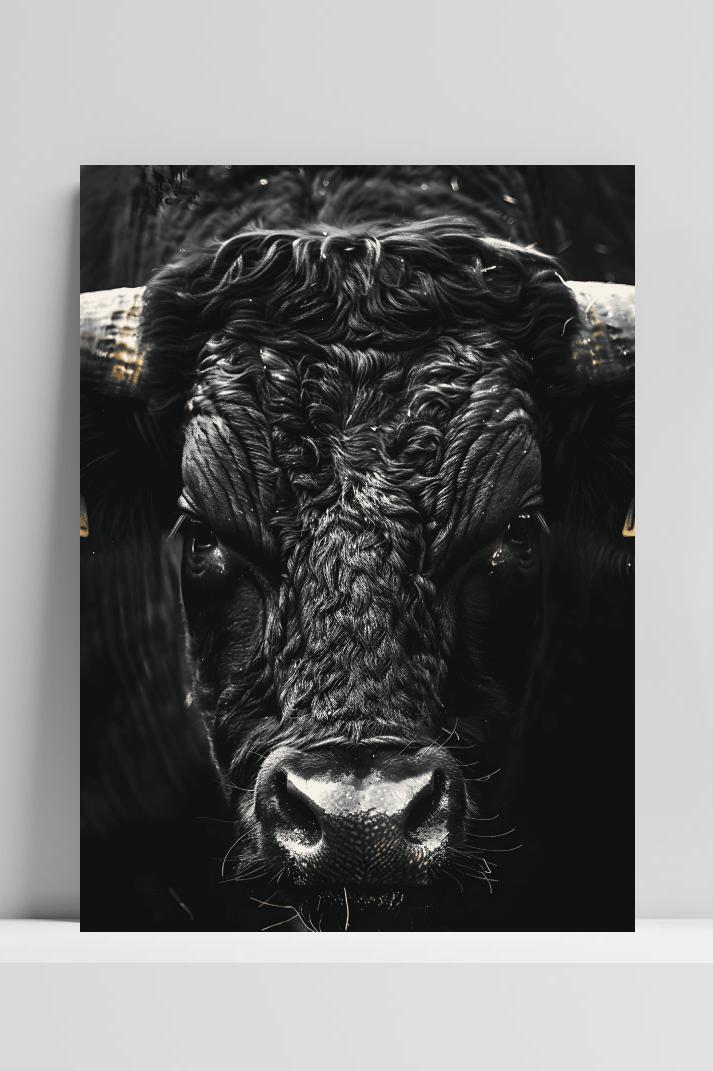 Stier Close-up op 3mm aluminium dibond