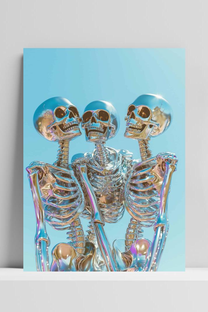 Blije Skeletten op 3mm aluminium dibond