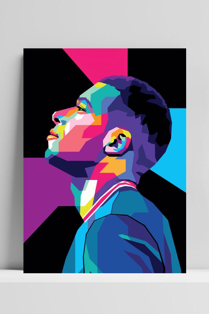 Kylian Mbappe Pop  Art op 3mm aluminium dibond