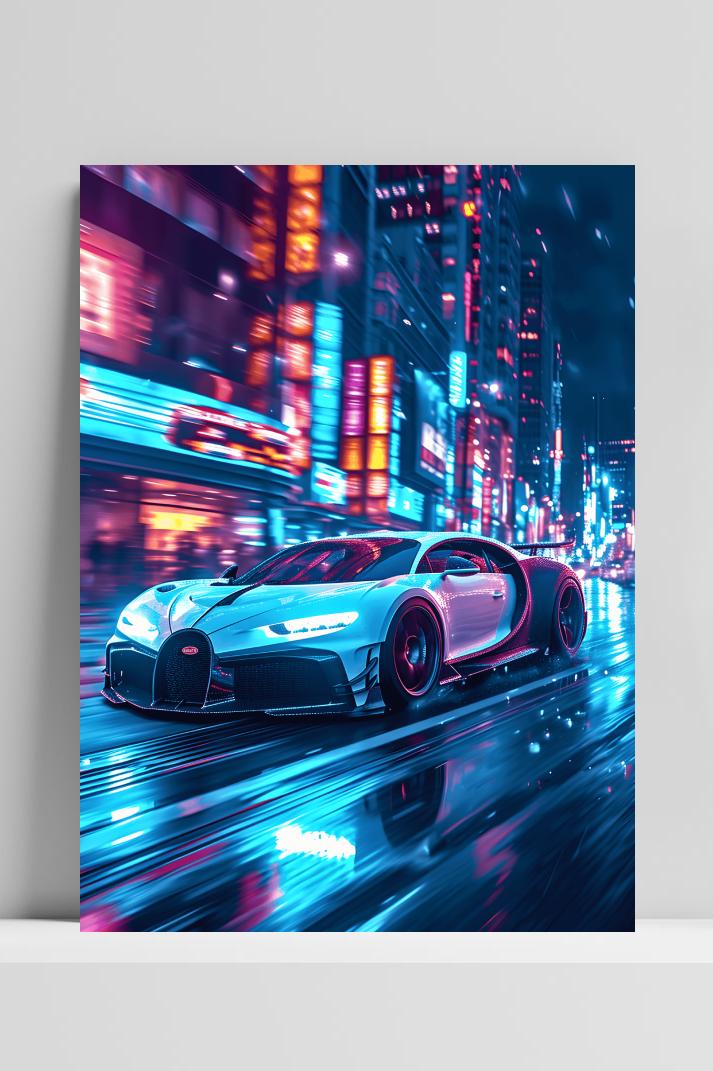 Neon Bugatti Stad op 3mm aluminium dibond