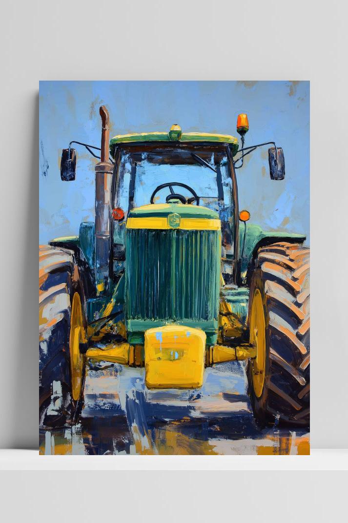 John Deere Tractor Aquarel op 3mm aluminium dibond