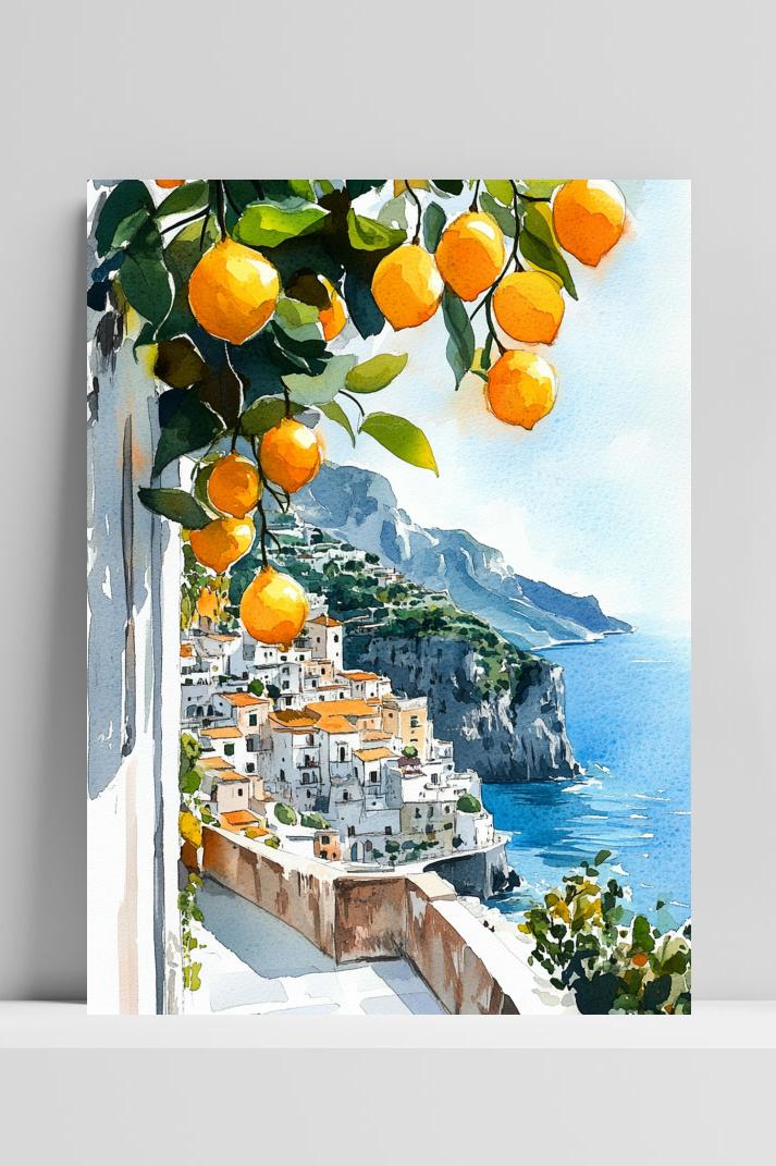 Amalfi Aquarel op 3mm aluminium dibond