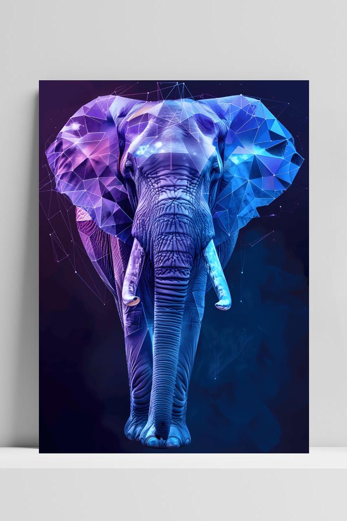 Olifant Low Poly op 3mm aluminium dibond