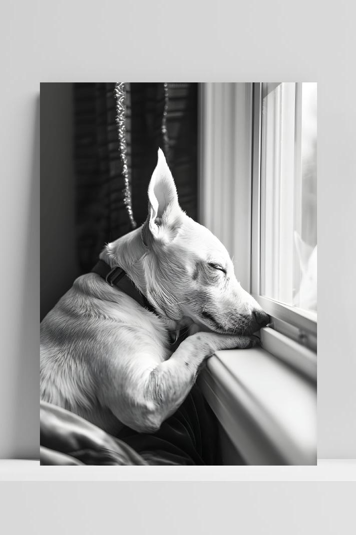 Slapende hond op 3mm aluminium dibond