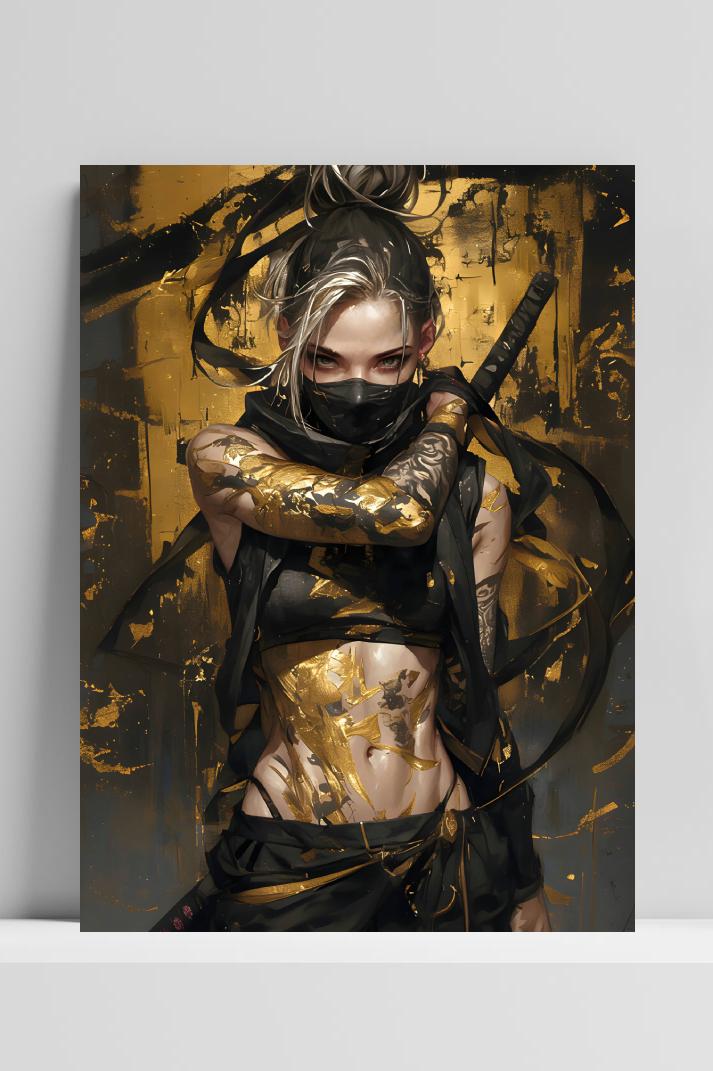 Vrouwelijke Ninja op 3mm aluminium dibond