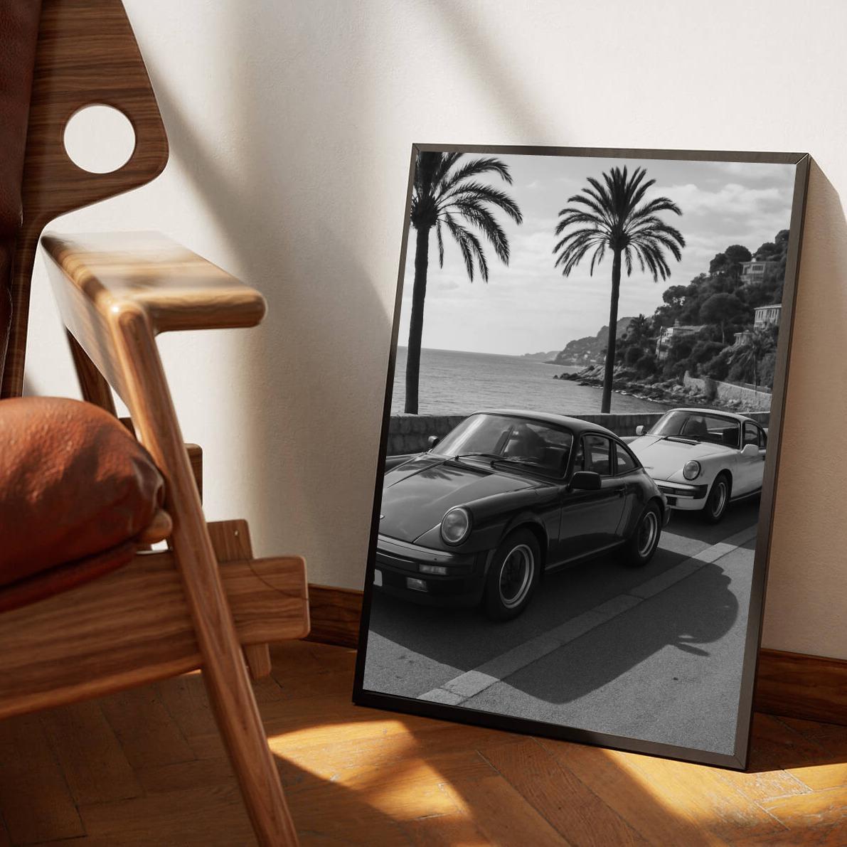 Sports Car Seaside B&W poster sfeerbeeld 3