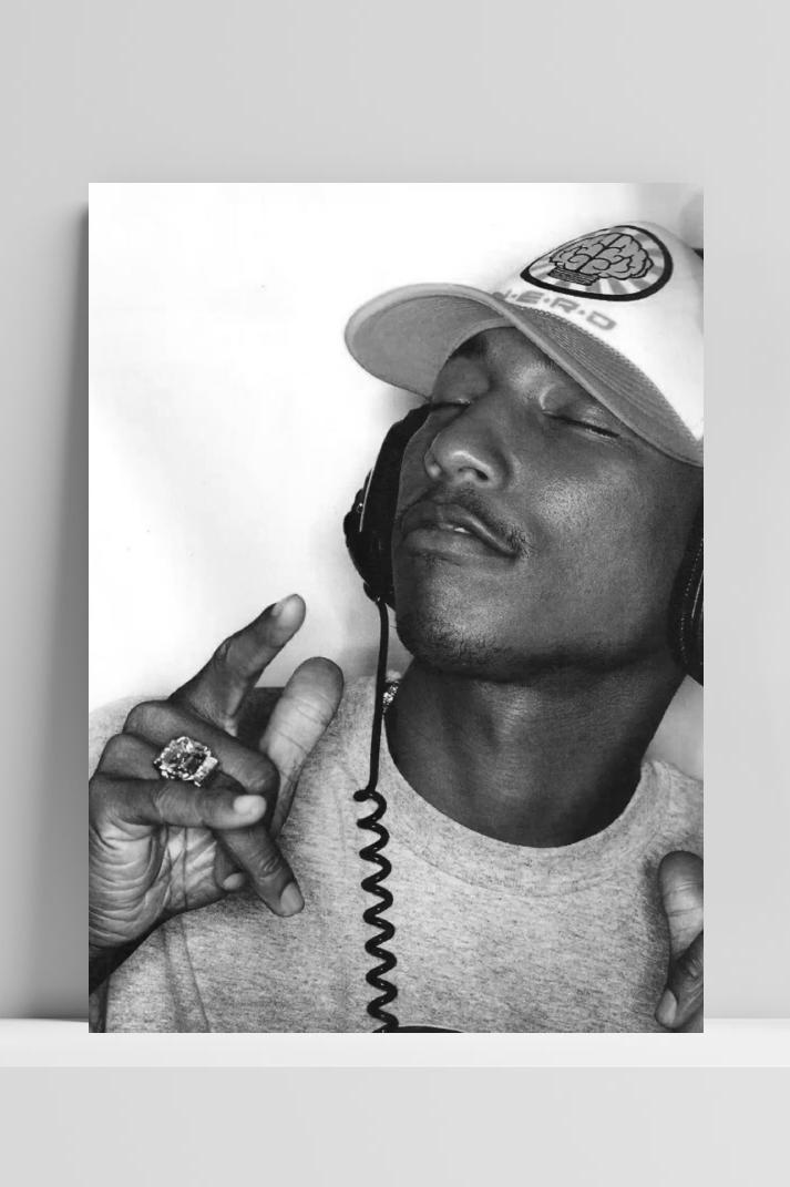Pharrel Williams op 3mm aluminium dibond