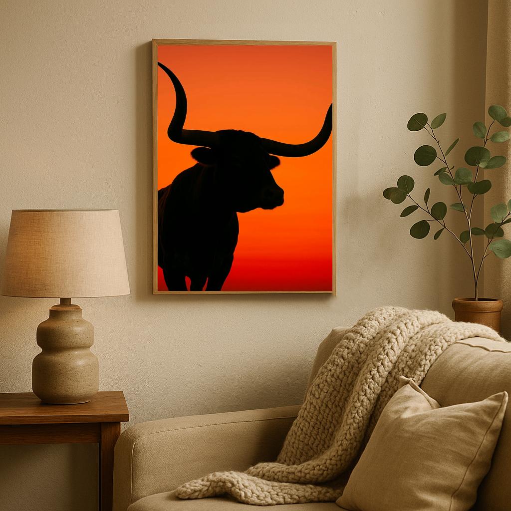 Bull Silhouette Sunset poster sfeerbeeld 2