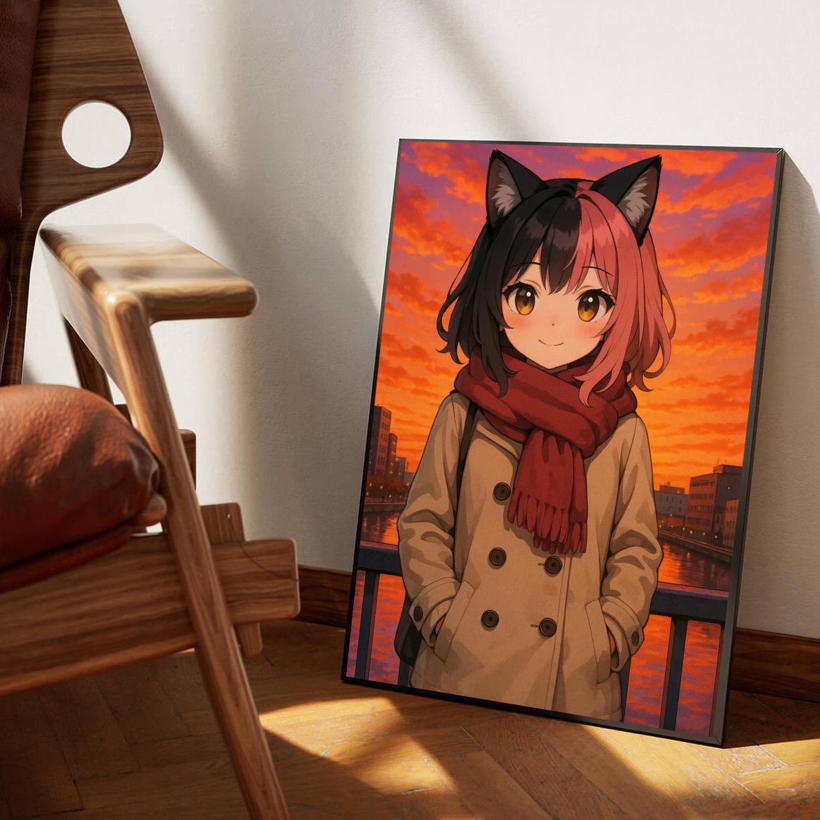 Anime Girl Cat poster sfeerbeeld 1