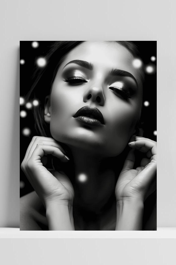 Vrouw Zwart Wit Glans op 3mm aluminium dibond