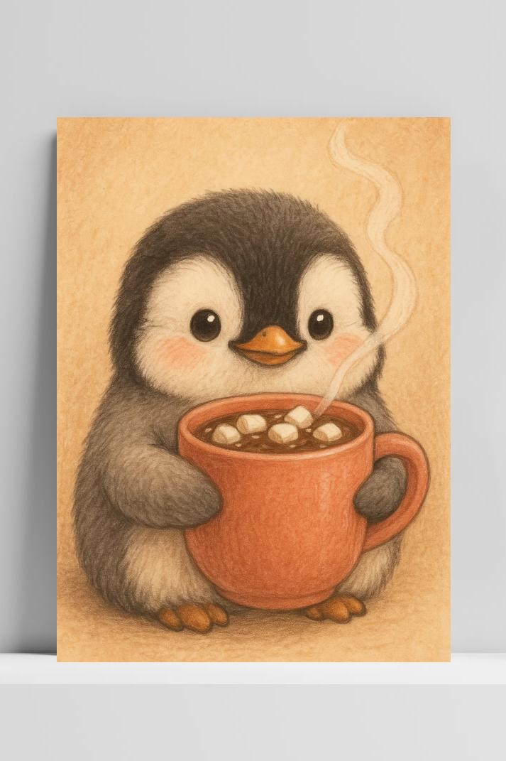 Penguin Hot Choco op 3mm aluminium dibond