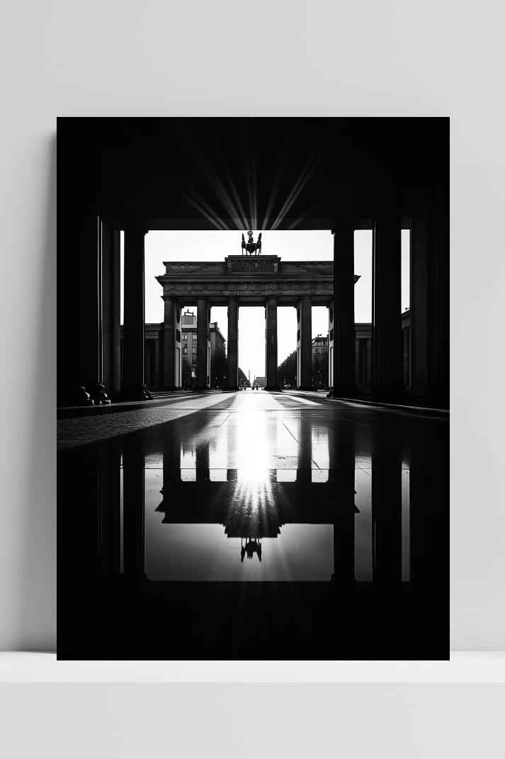 Brandenburg Gate Berlin B&W op 3mm aluminium dibond
