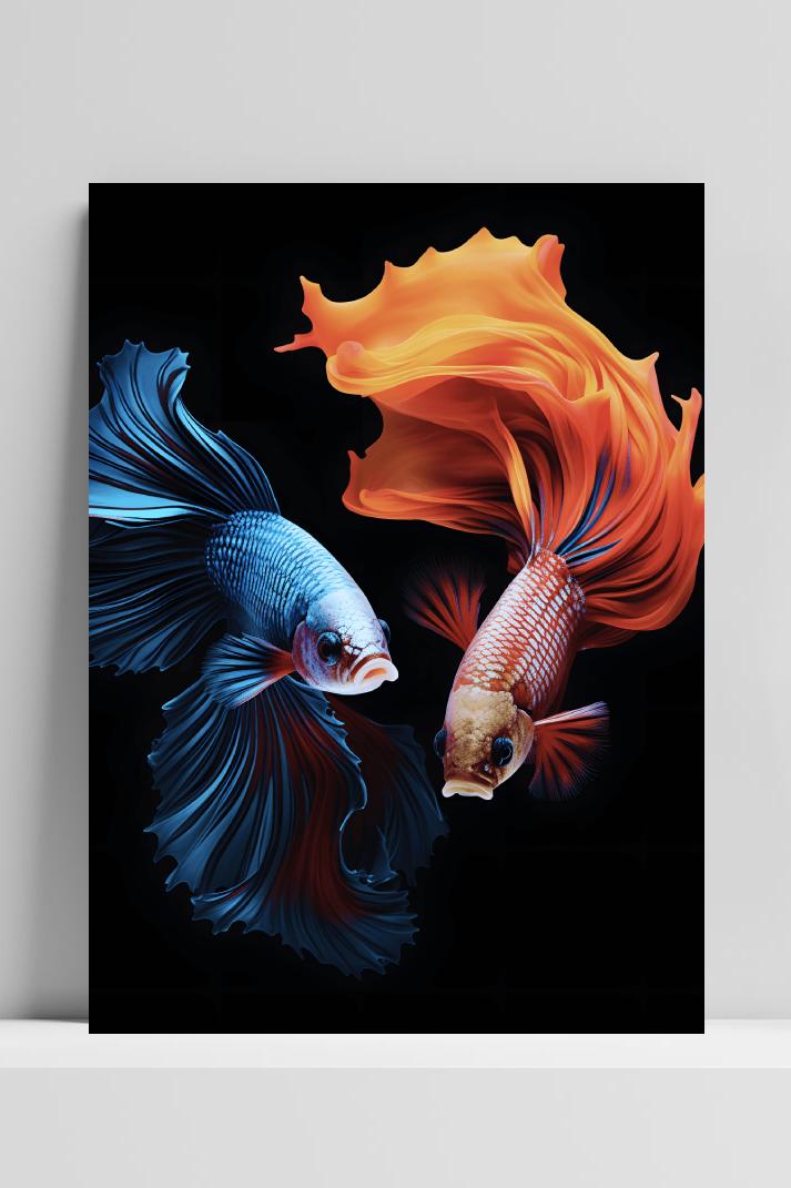 Bettas Rood Blauw op 3mm aluminium dibond