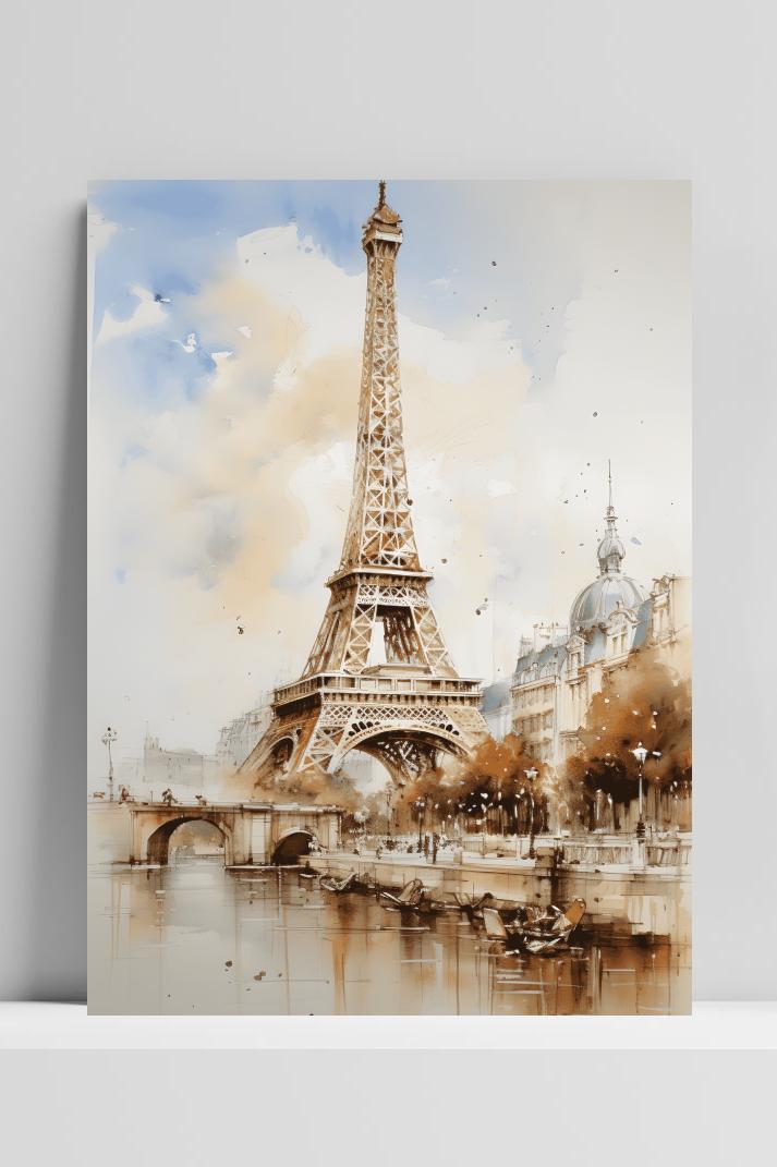 Eiffeltoren Aquarel op 3mm aluminium dibond