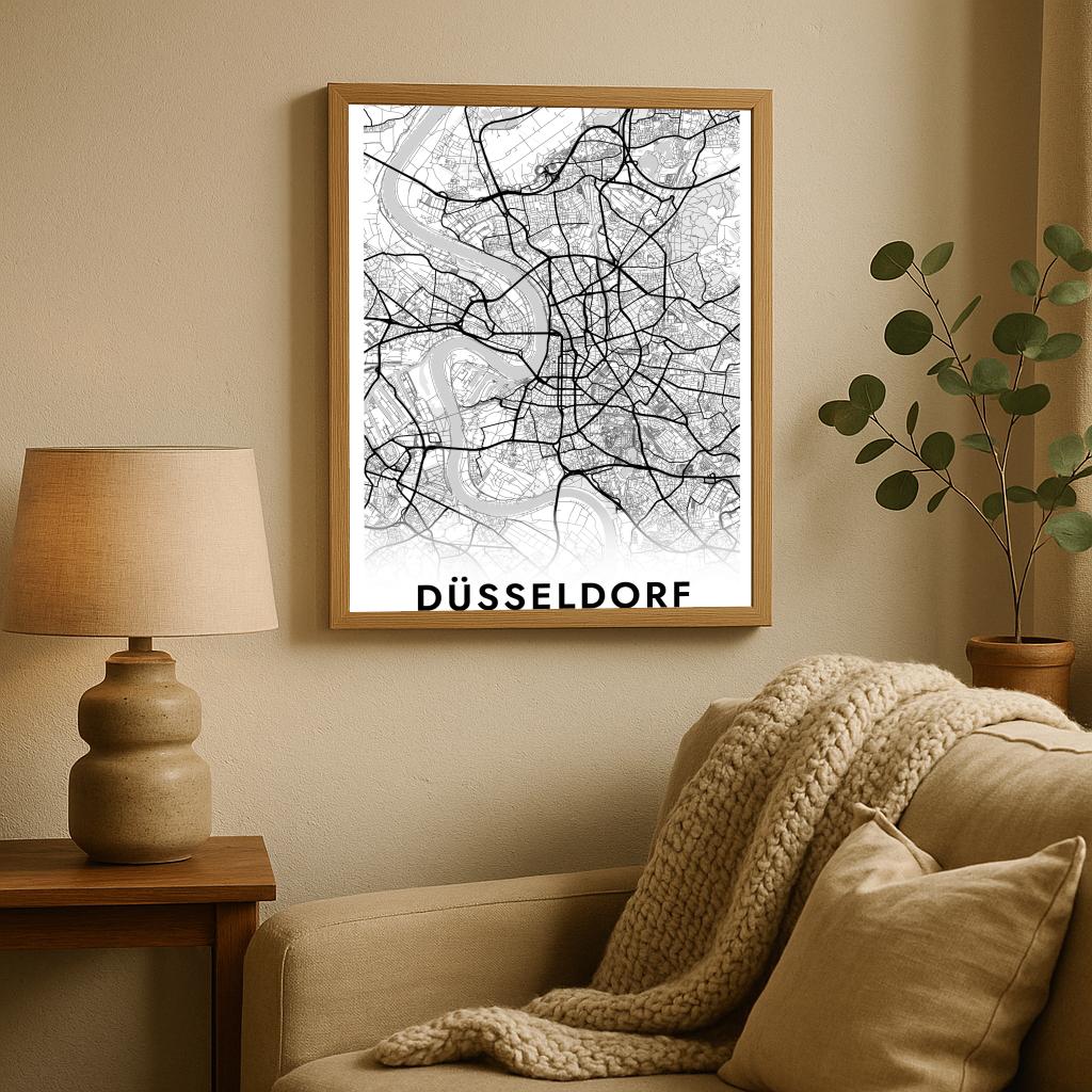 Düsseldorf Map Deutschland White poster sfeerbeeld 2