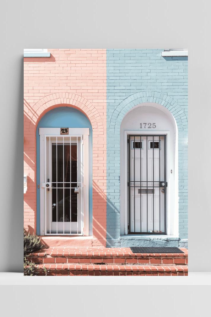 Huizen Pastelkleuren op 3mm aluminium dibond