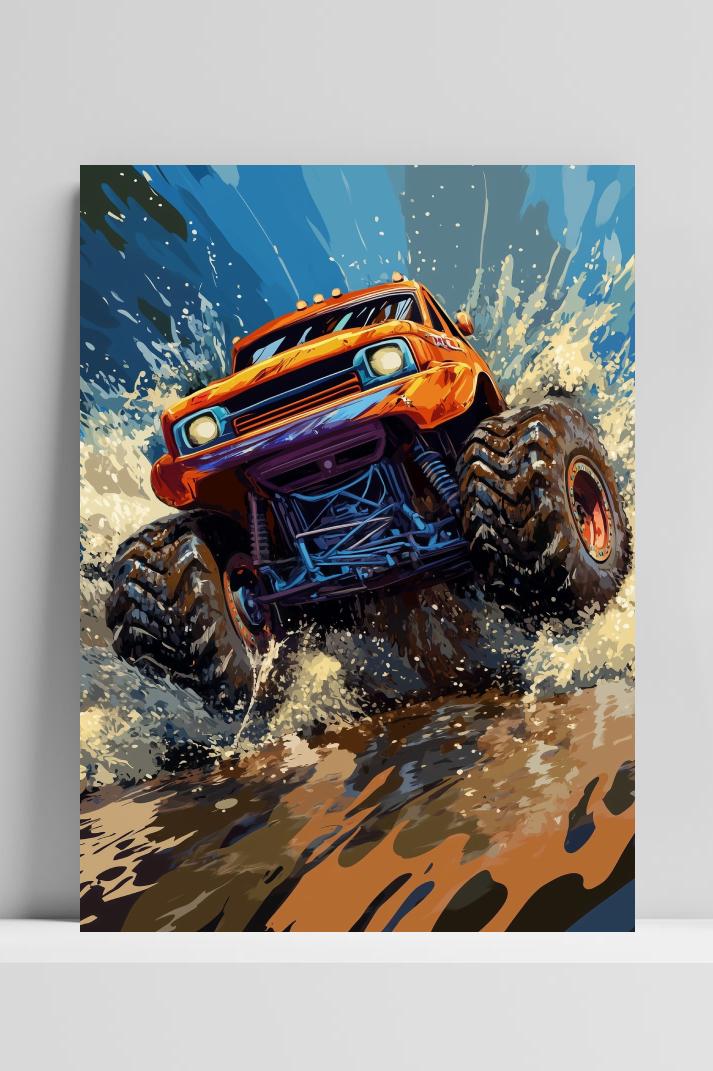 Monster Truck Aquarel op 3mm aluminium dibond