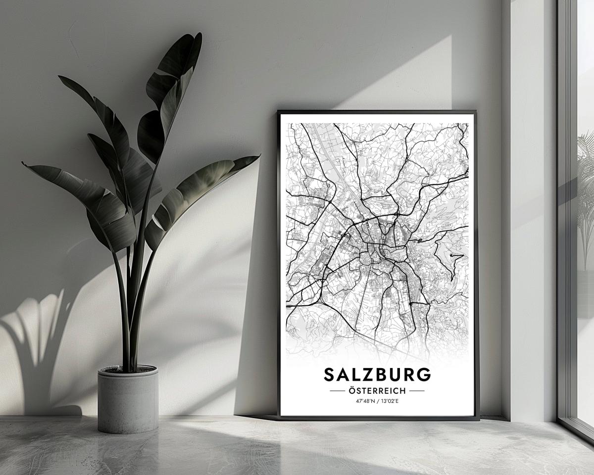 Salzburg Map Österreich White poster van 25 Artstreet