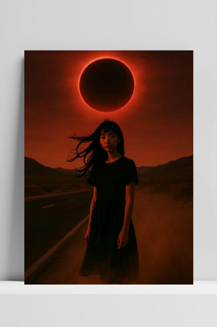 Girl Solar Eclipse op 3mm aluminium dibond