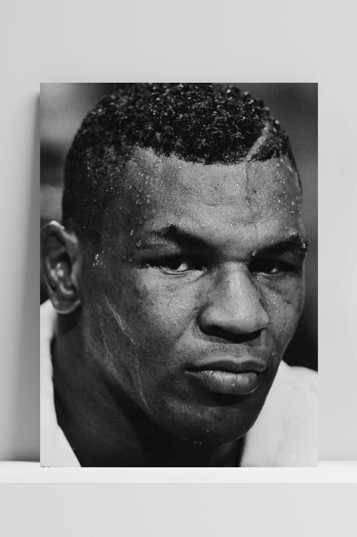 Mike Tyson B&W op 3mm aluminium dibond