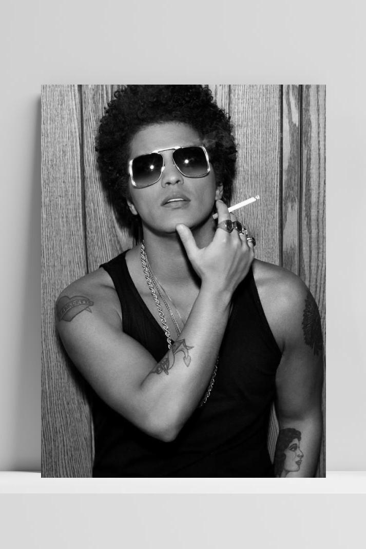 Bruno Mars Zwart Wit op 3mm aluminium dibond