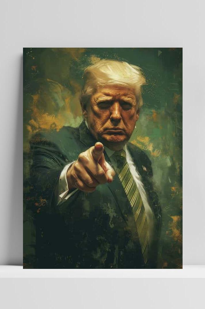 Donald Trump Wijzend op 3mm aluminium dibond