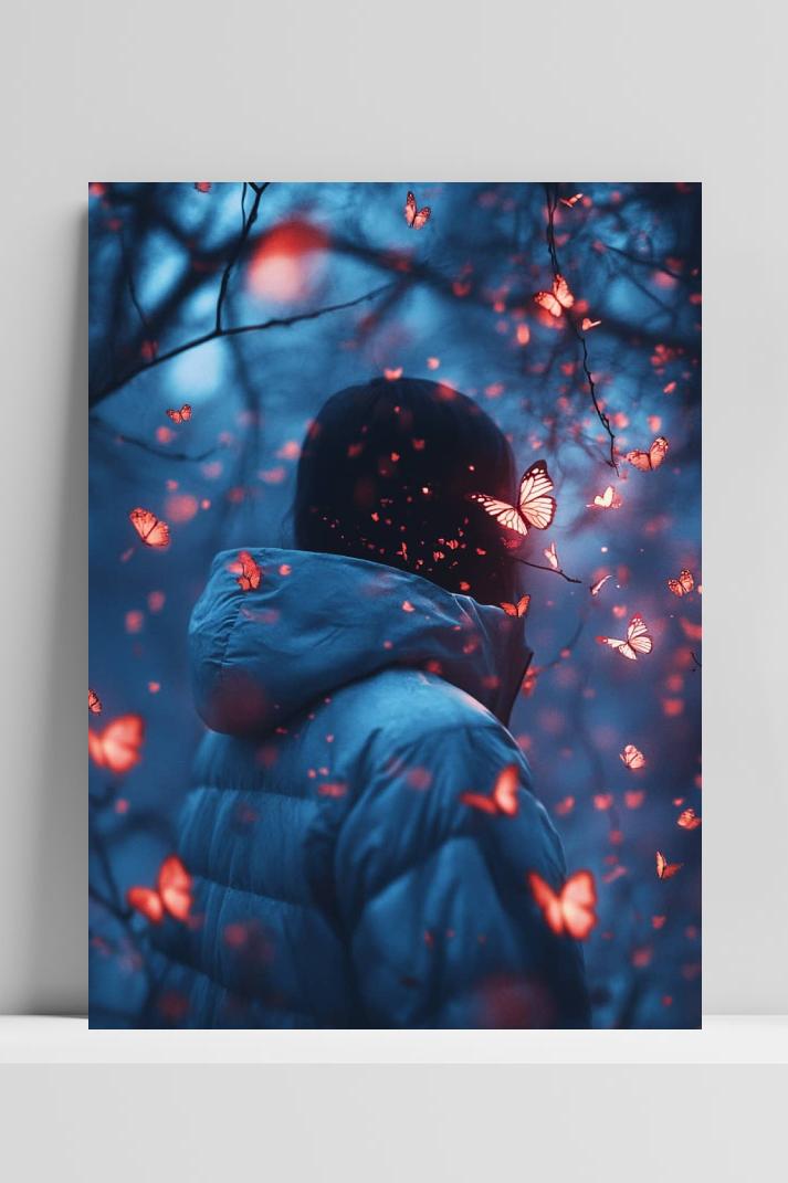 Vlindermeisje op 3mm aluminium dibond