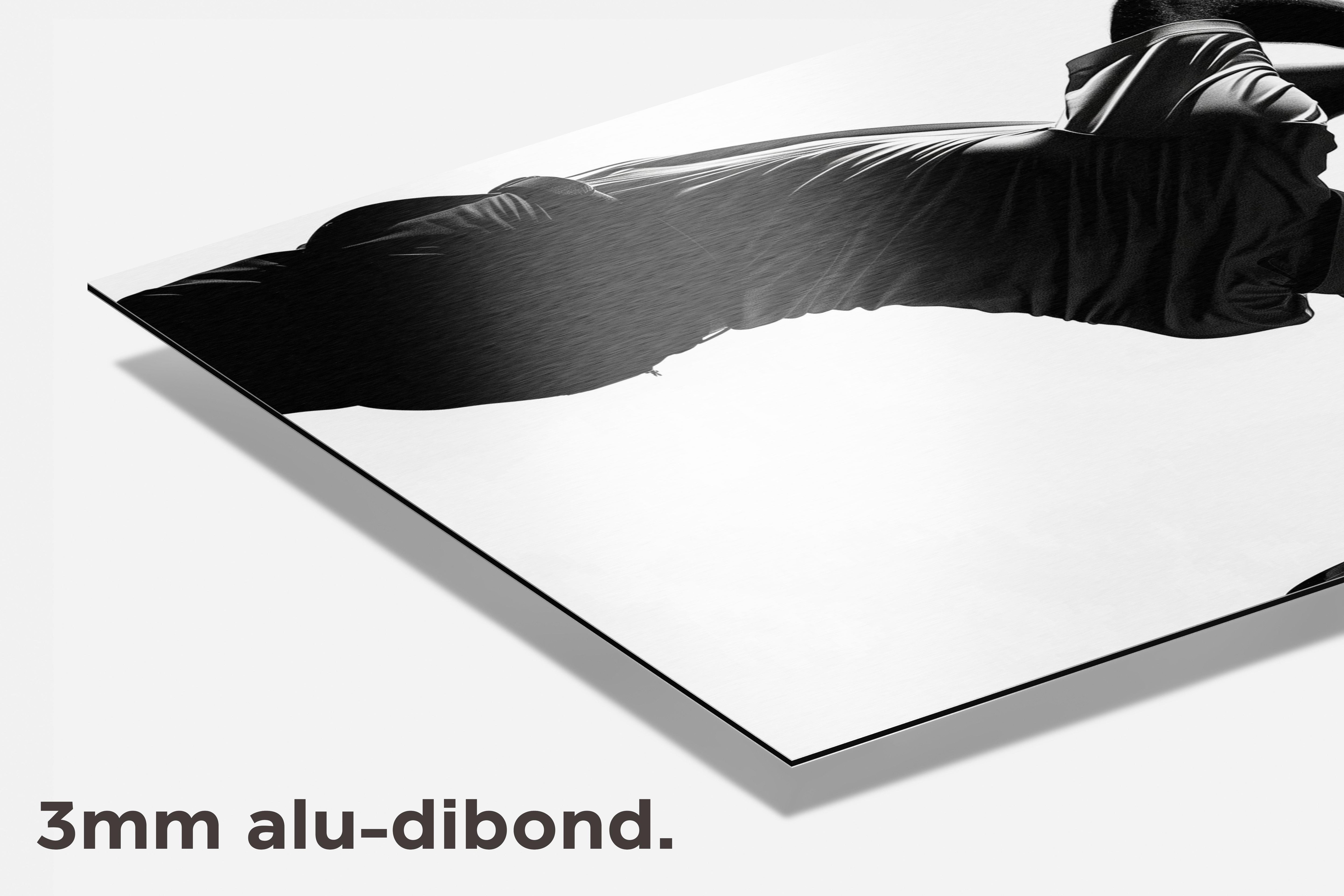 Golfer Silhouet Zwart Wit dibond detail