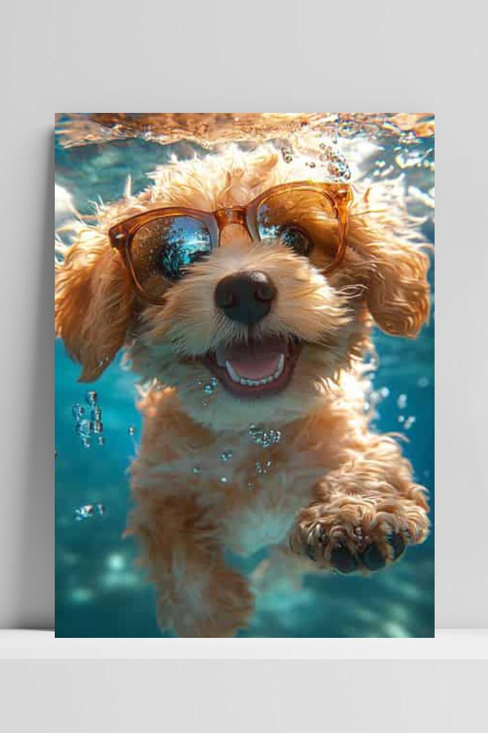 Puppy Zwemmen op 3mm aluminium dibond