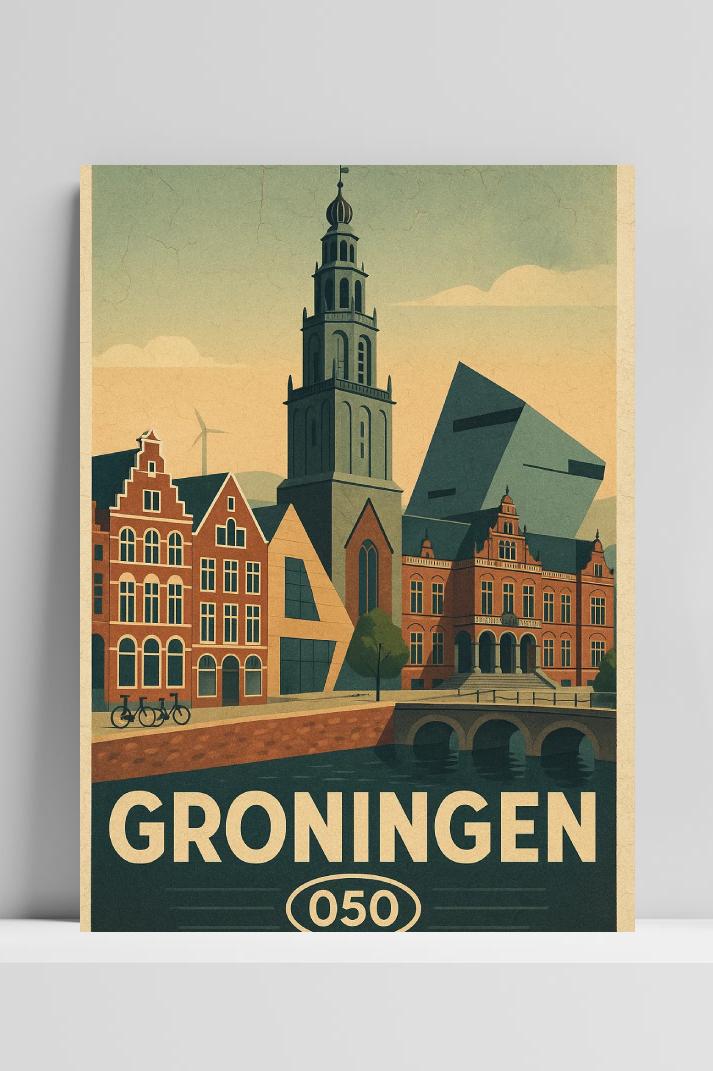 Groningen Netherlands Vintage Text op 3mm aluminium dibond