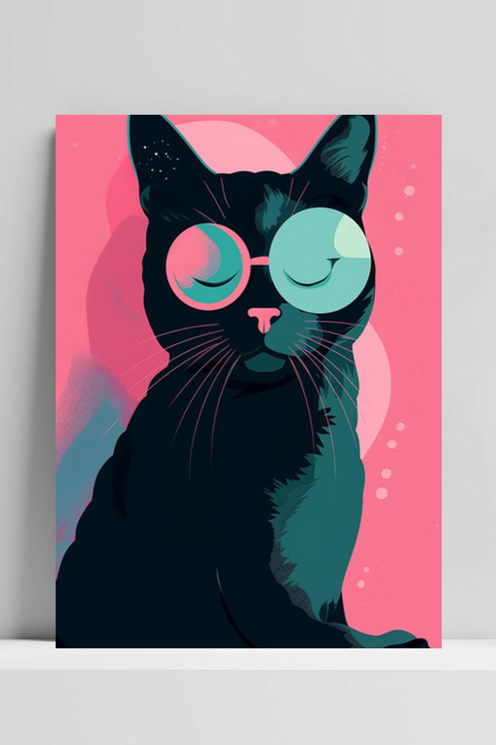 Kat Roze Cartoon op 3mm aluminium dibond