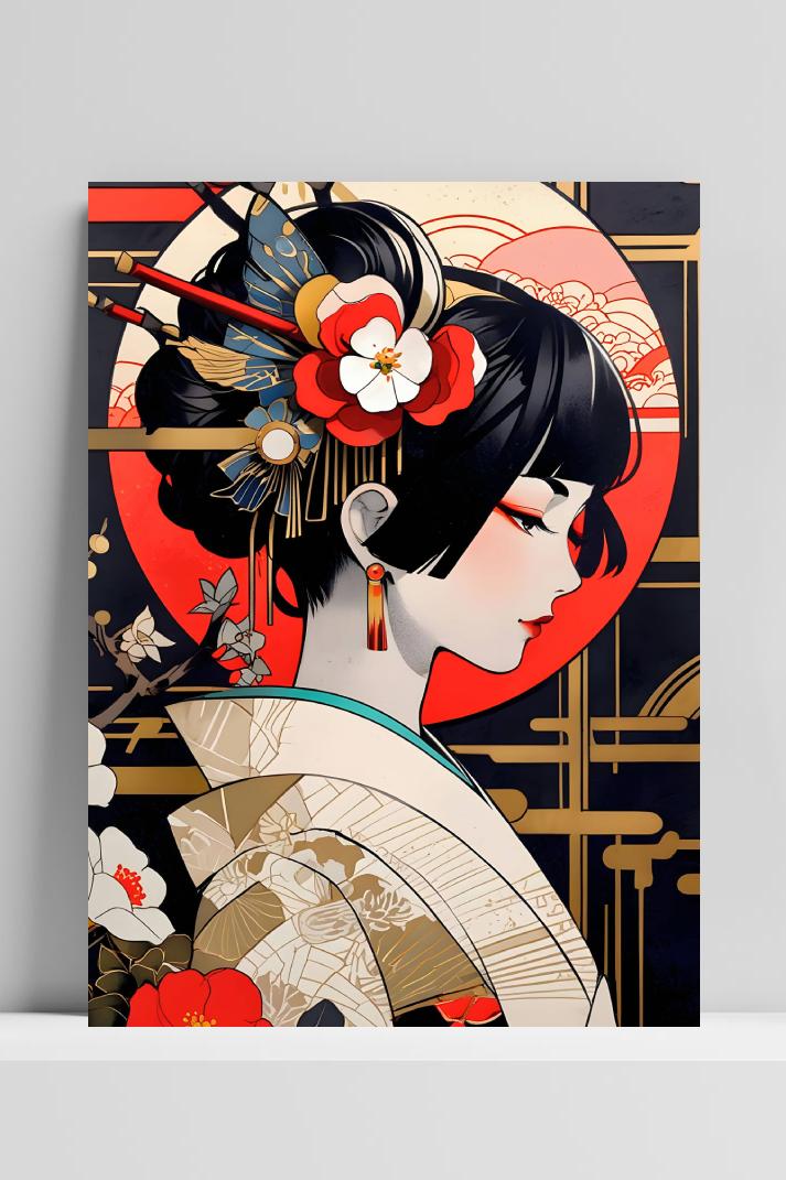 Geisha Kunst op 3mm aluminium dibond