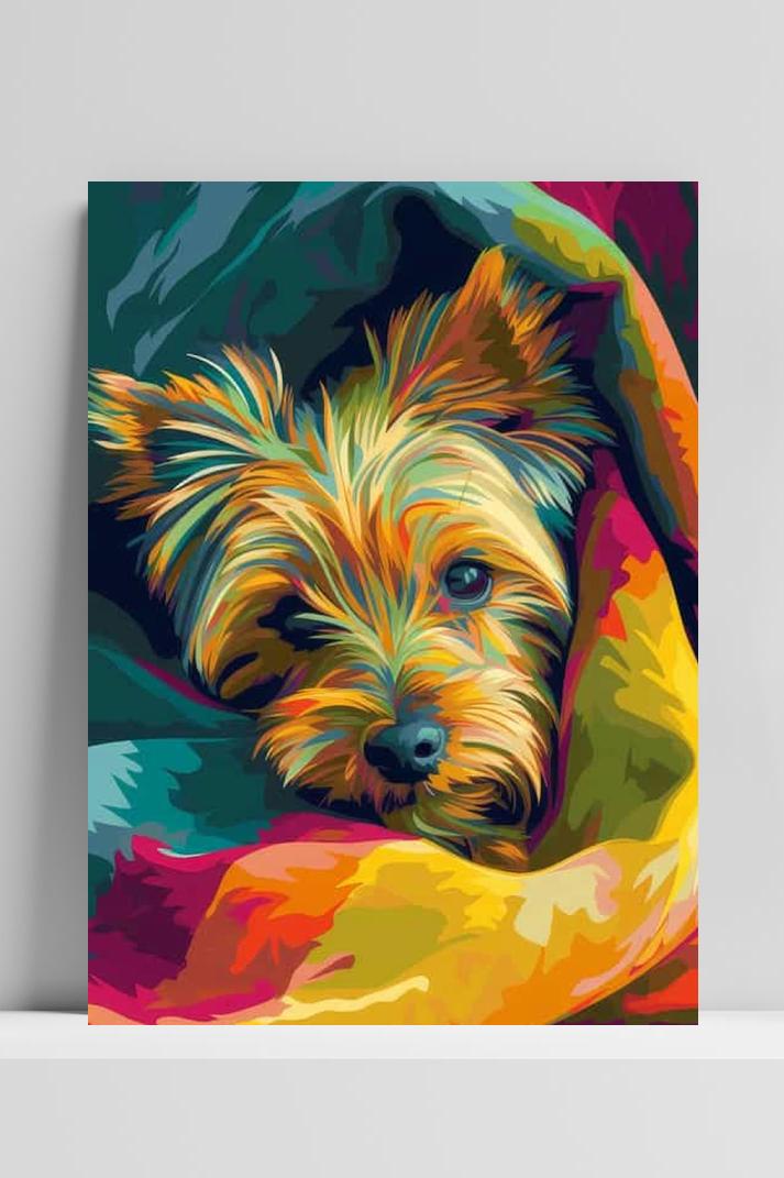 Kleurrijke Hond op 3mm aluminium dibond