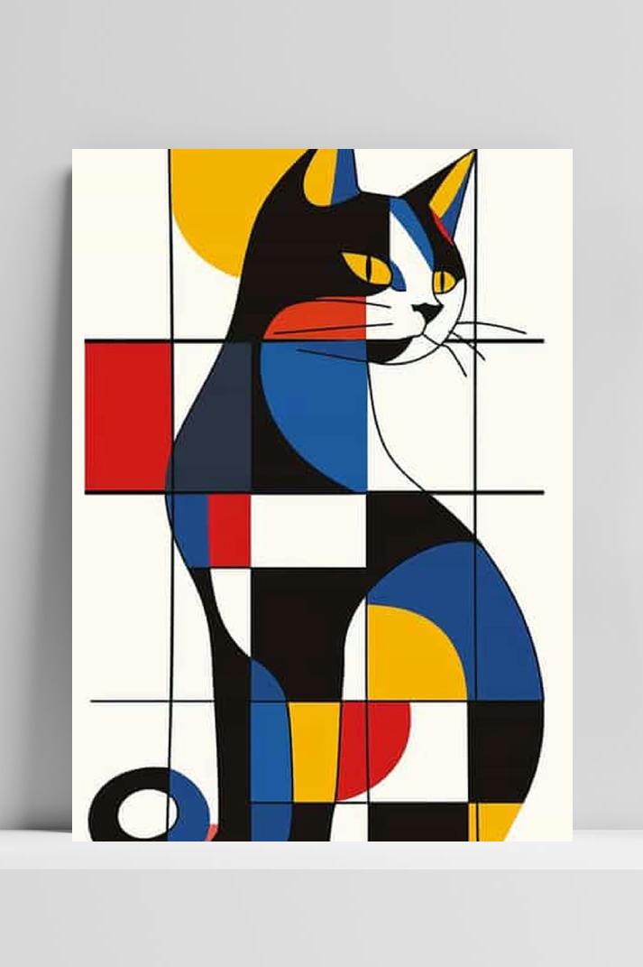 Kleurrijke Vormen Kat op 3mm aluminium dibond