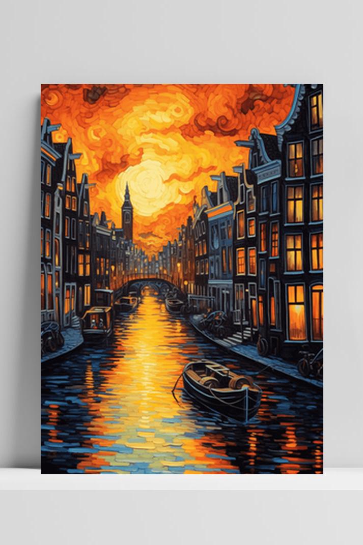 Amsterdam Poster Grachten op 3mm aluminium dibond